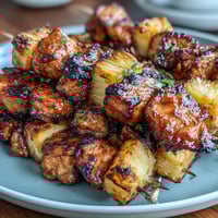 Air Fryer Chicken Pineapple Bites: golden chicken and juicy pineapple skewers, perfect for parties and easy appetizers.