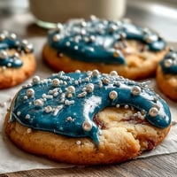 Delicate sugar cookies decorated with royal icing to resemble the Pisces constellation, featuring edible gold stars and white piping.
