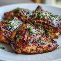 Golden roasted chicken with lemon slices and fresh herbs, surrounded by crispy baby potatoes and aromatic vegetables.