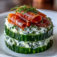 Smoked Salmon Cucumber Bites: Crisp cucumber slices topped with herbed cream cheese and savory smoked salmon, perfect for elegant appetizers.  